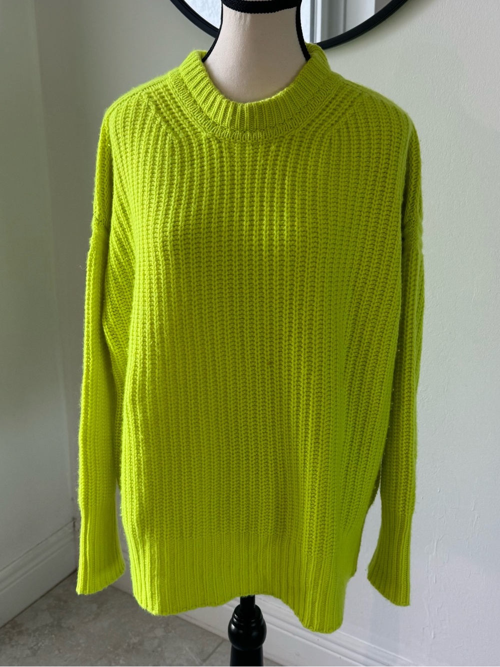 La Ligne Neon Lime Ribbed Crewneck Sweater - Picture 1 of 12